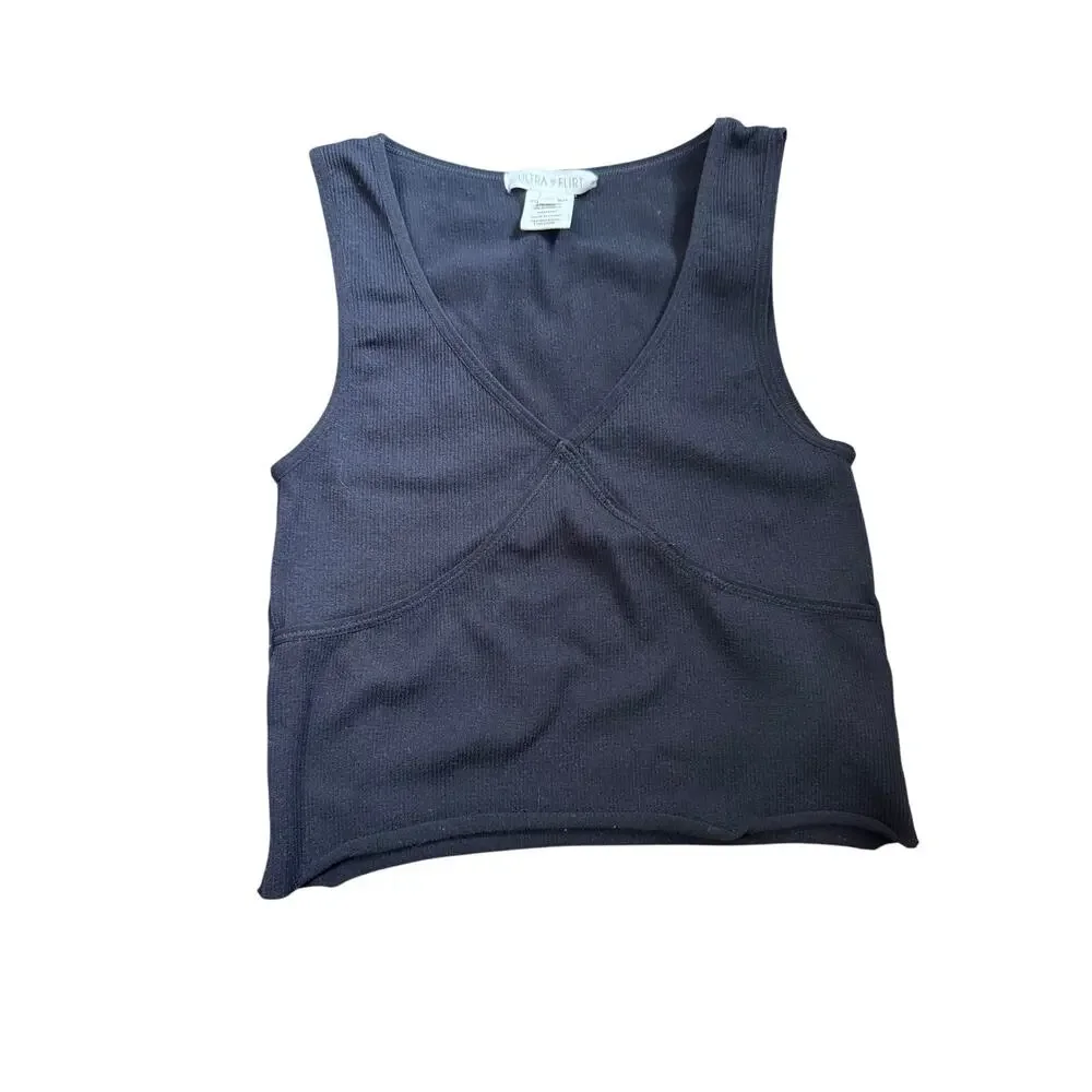 ULTRA FLIRT Women's Juniors' Seamless Ribbed Corset Tank Top, Black, Size Small